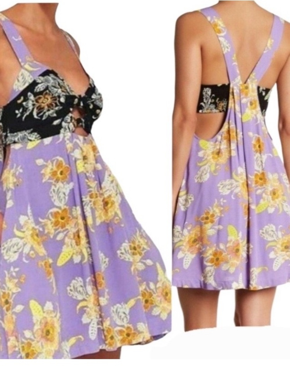 Free People Lavender Floral Mini Dress with Black Bodice